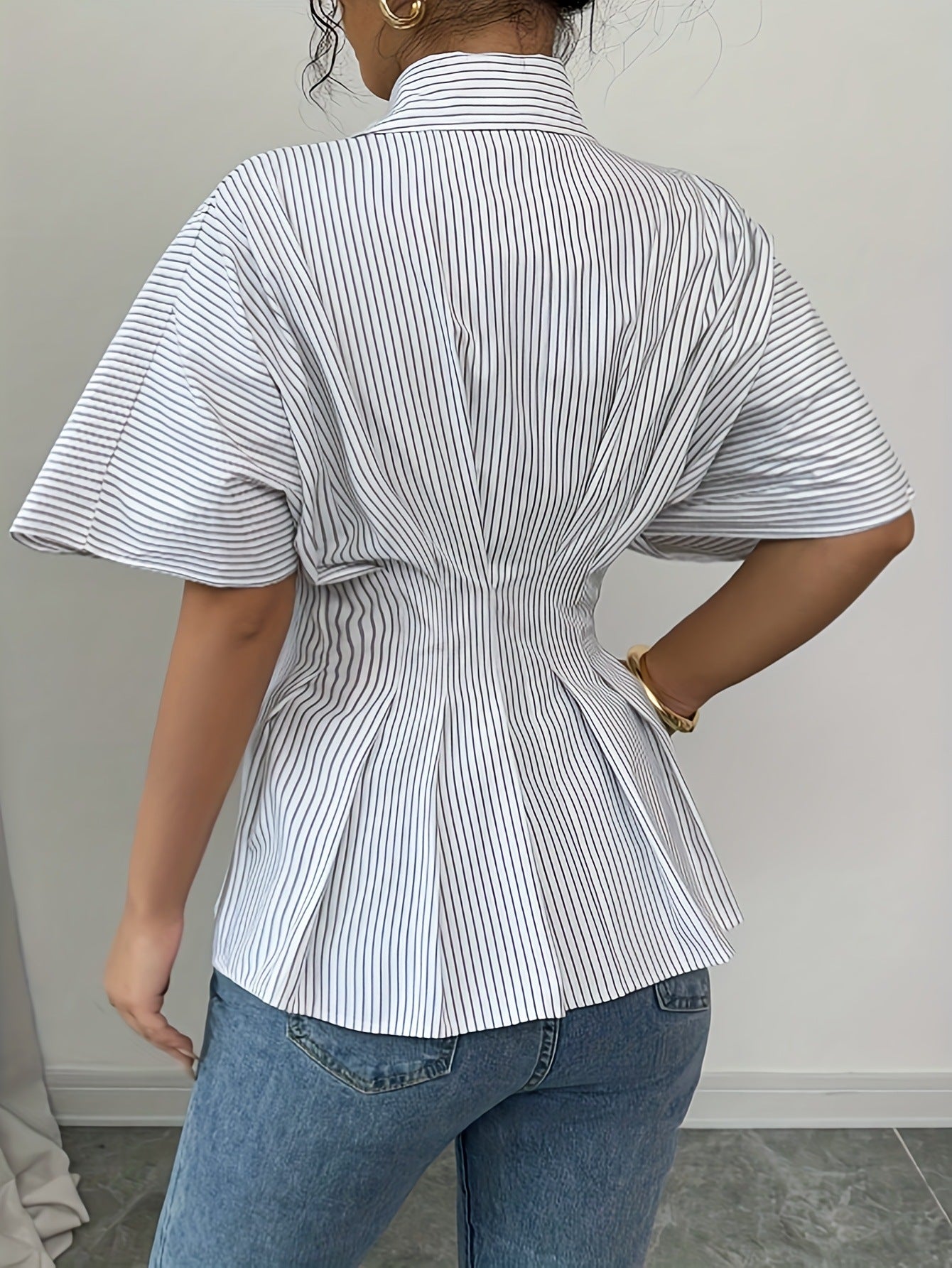 Women's Casual Striped Colorblock Slim-Fit Versatile Buttoned Blouse