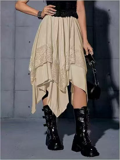 Renaissance Tiered Mid Length Pleated Skirt With Asymmetrical Hem