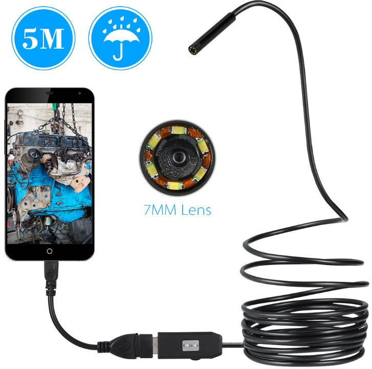 7mm Waterproof USB Endoscope With 6 LEDs And 5M Cable