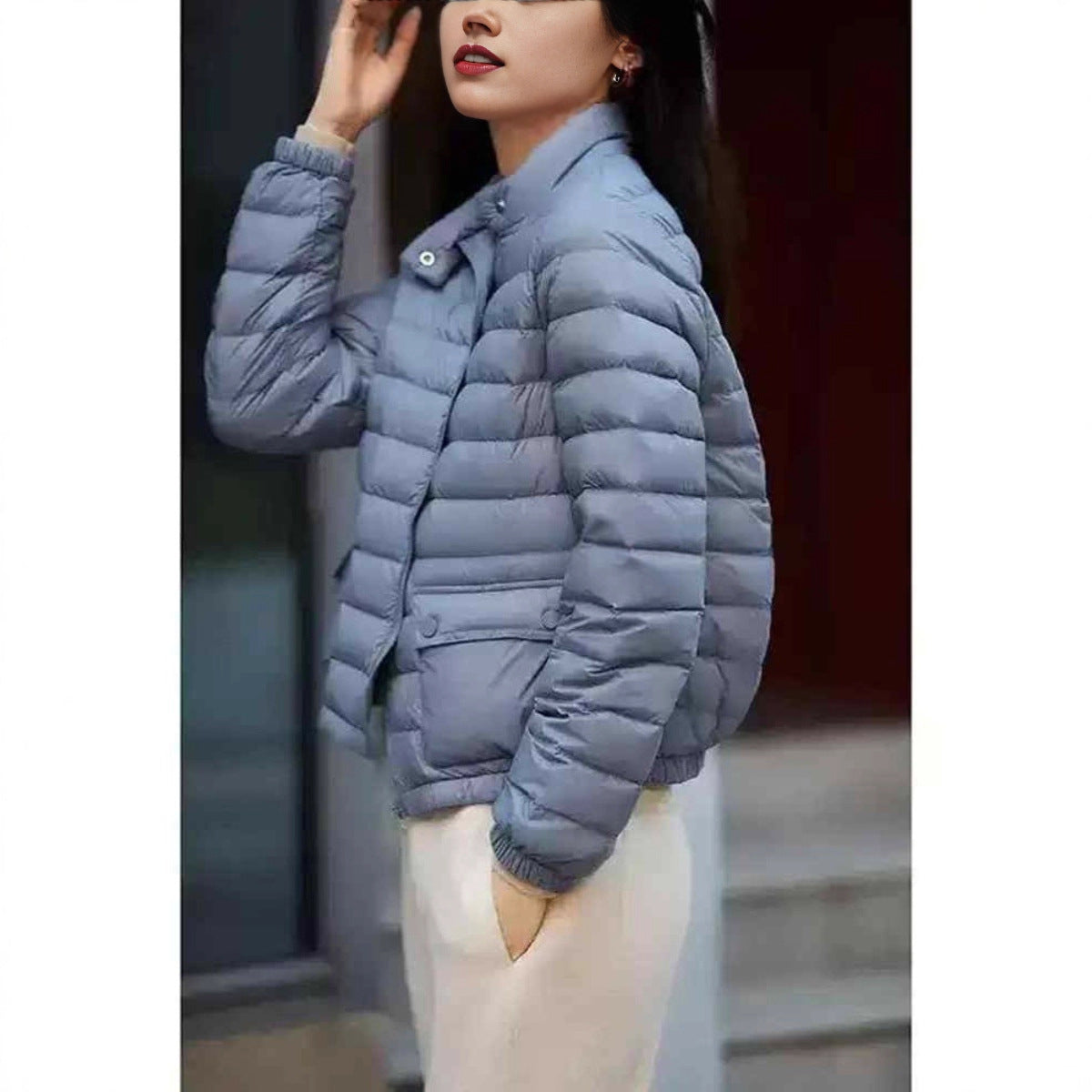 Petite Stand Collar White Duck Down Short Lightweight Jacket For Women