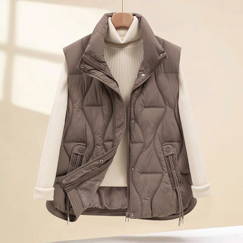 Short Quilted Cotton Padded Vest With Pockets For Women