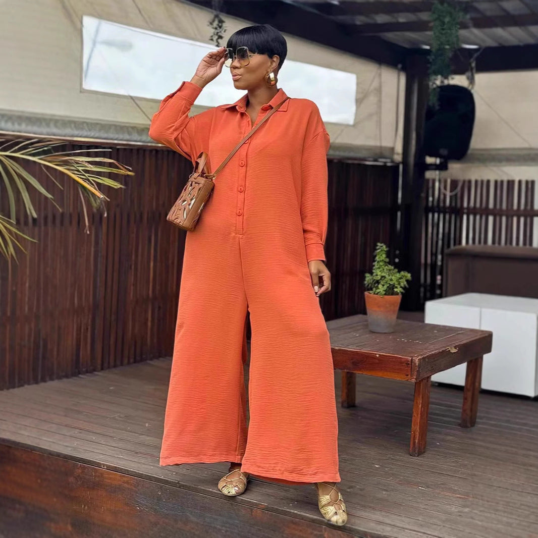 Loose Fit Long Sleeve Wide Leg Jumpsuit For Everyday Comfort