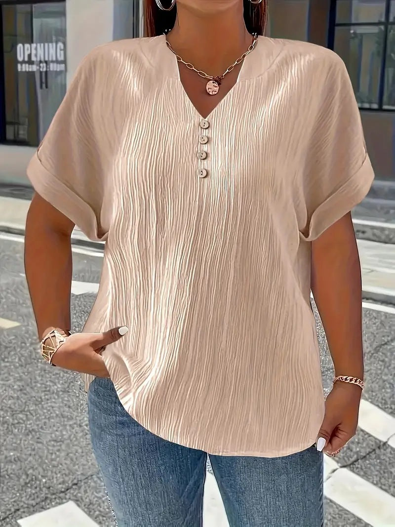 Lightweight V-Neck Short Sleeve Slim Fit Summer Casual Blouse