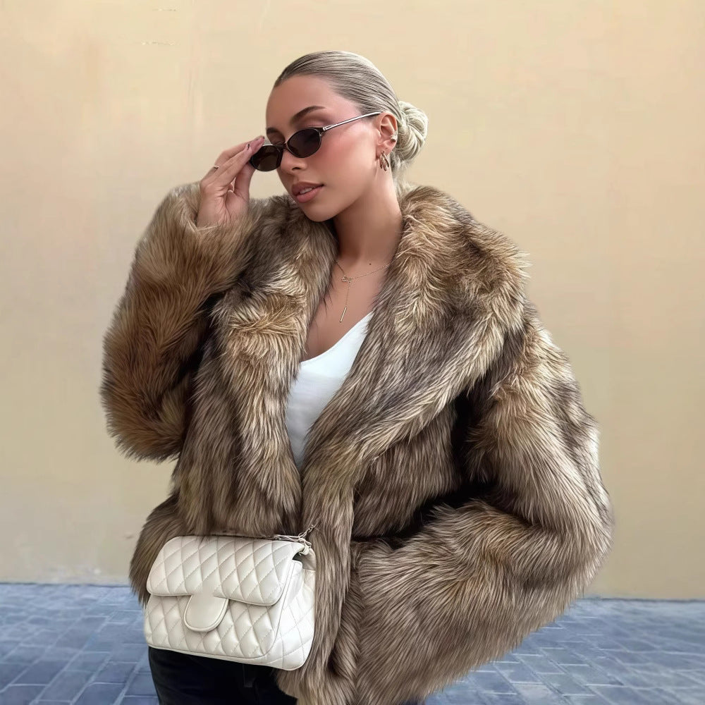Versatile Solid-Color Long Sleeve Coat With Faux Fur Collar Options