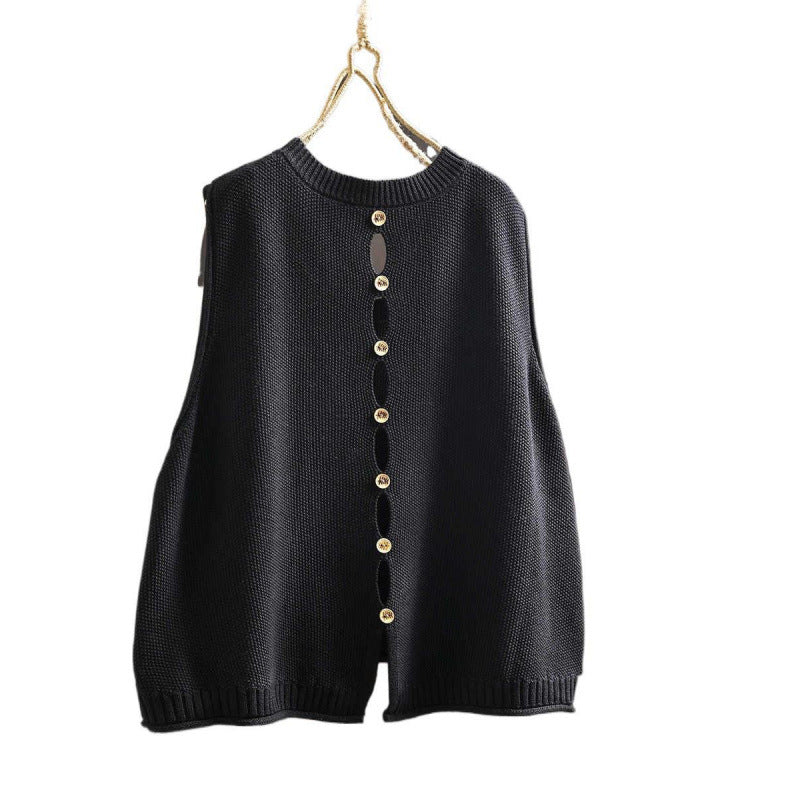 Back-Button Loose Fit Viscose Knit Sleeveless Commuter Vest