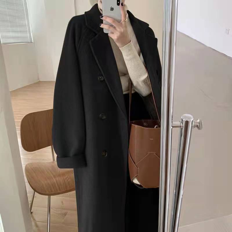 Petite Hepburn-Inspired Mid-Length Woolen Coat For Women