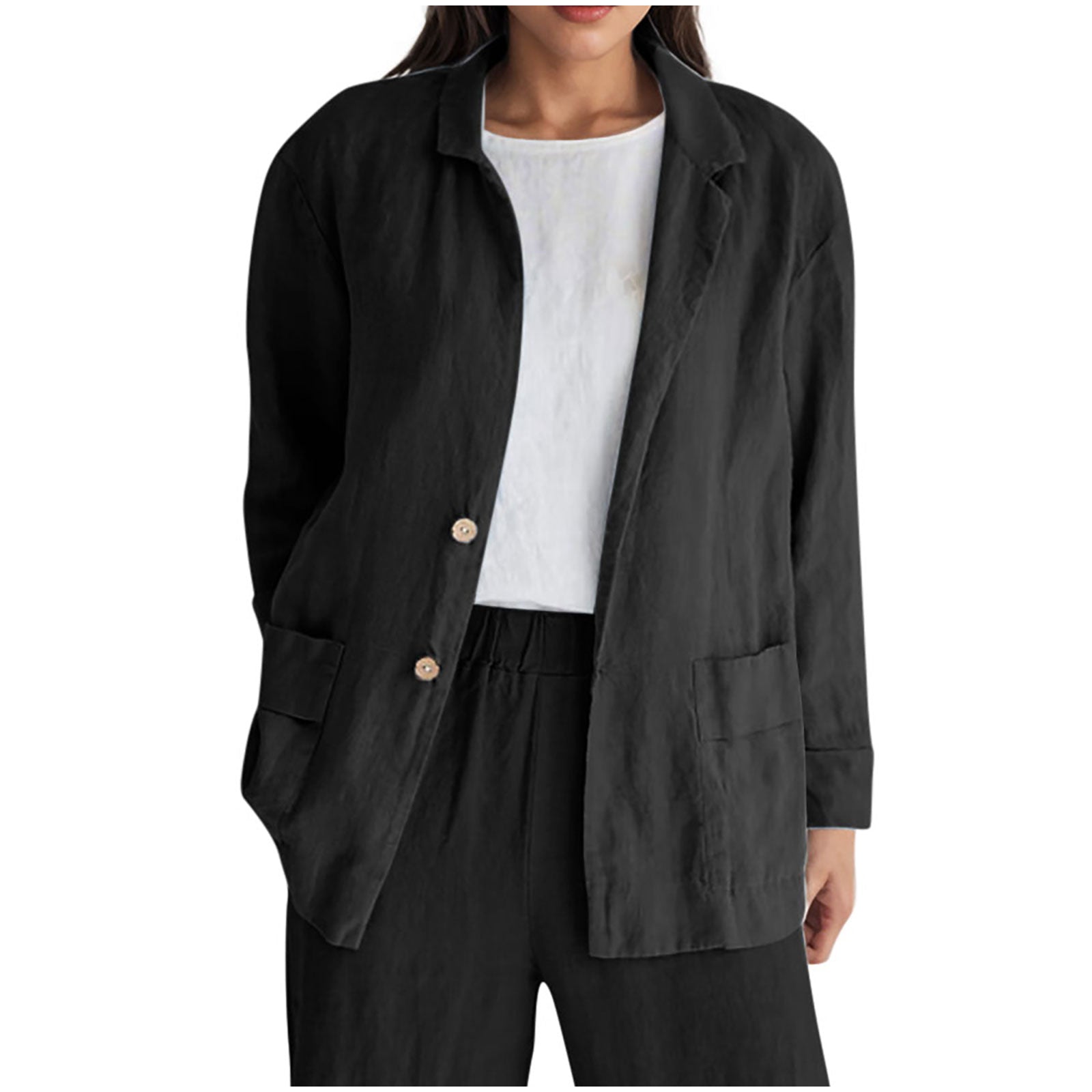 Lightweight Cotton-Linen Mid-Length Button Coat For Women