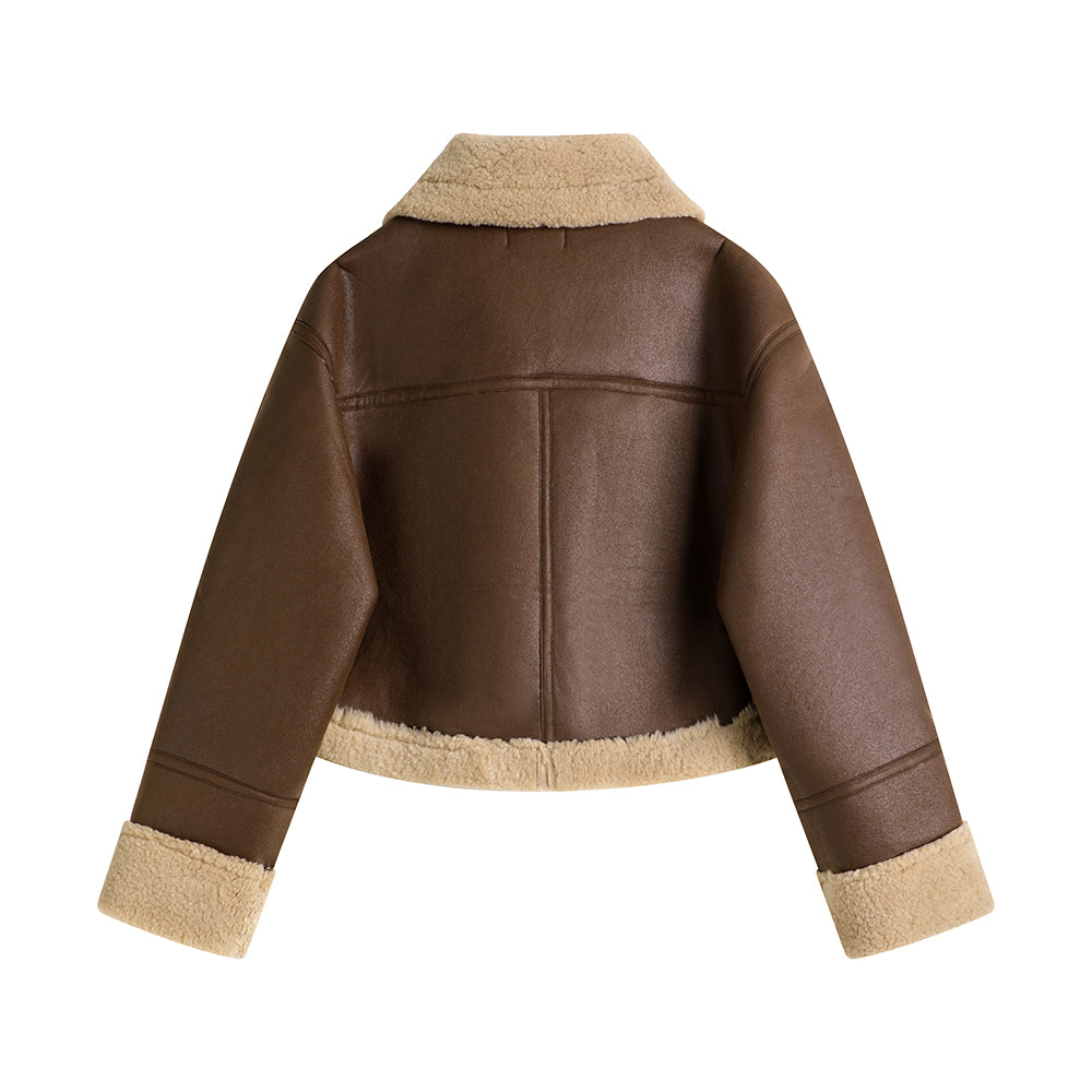 Stand Collar Lamb Fur Short Coat Women's Zipper Jacket Warm