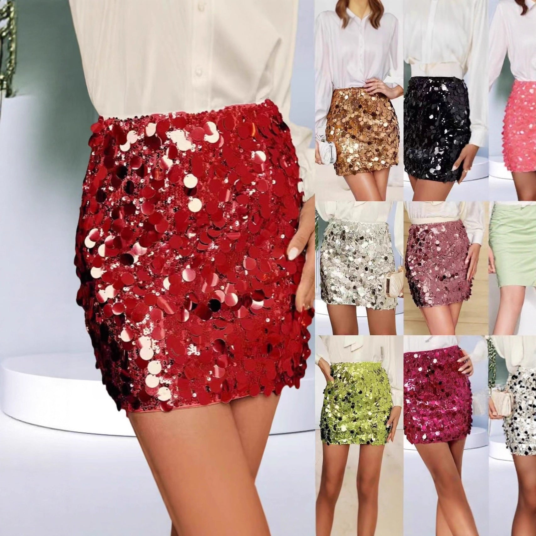 New Sequined Stage Performance Tight Fitting Sexy Hip Hugging Skirt