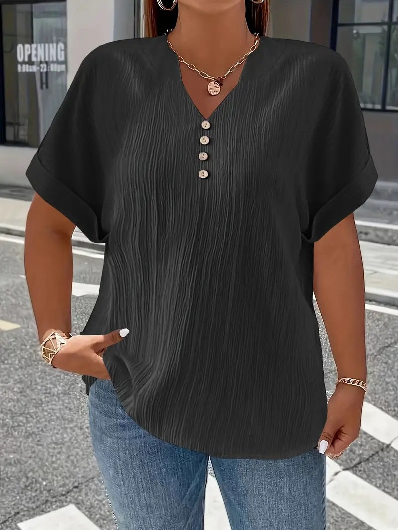 Lightweight V-Neck Short Sleeve Slim Fit Summer Casual Blouse