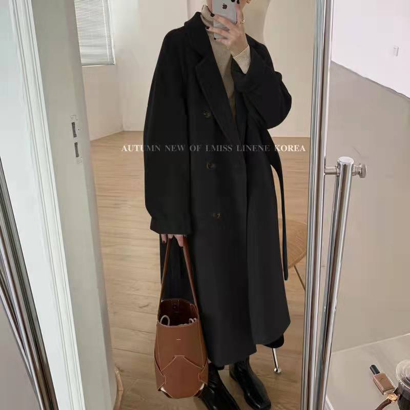 Petite Hepburn-Inspired Mid-Length Woolen Coat For Women