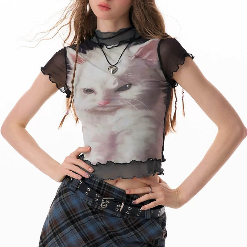 Breathable Mesh Short Sleeve Printed Summer Active Casual Women's Top