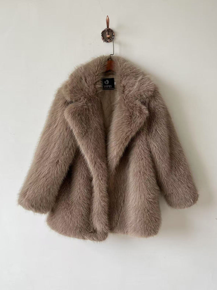 Warm Mid Length Fur Coat For Women In Winter