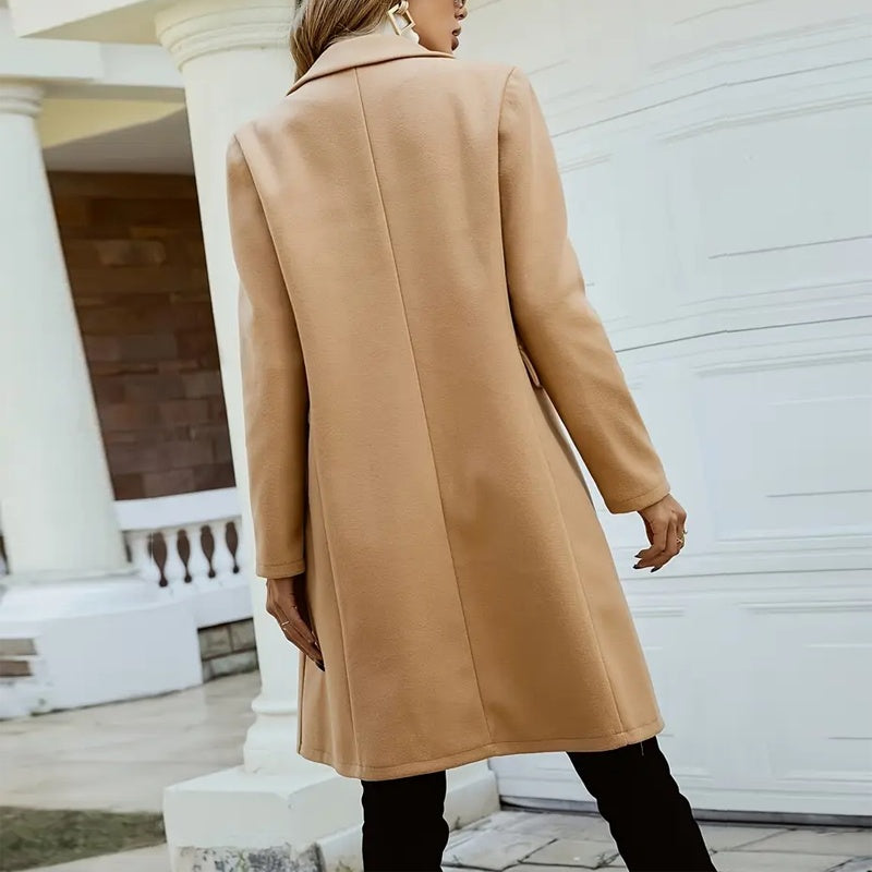 Classic Double Breasted Mid-Length Wool-Like Coat With Notch Lapel