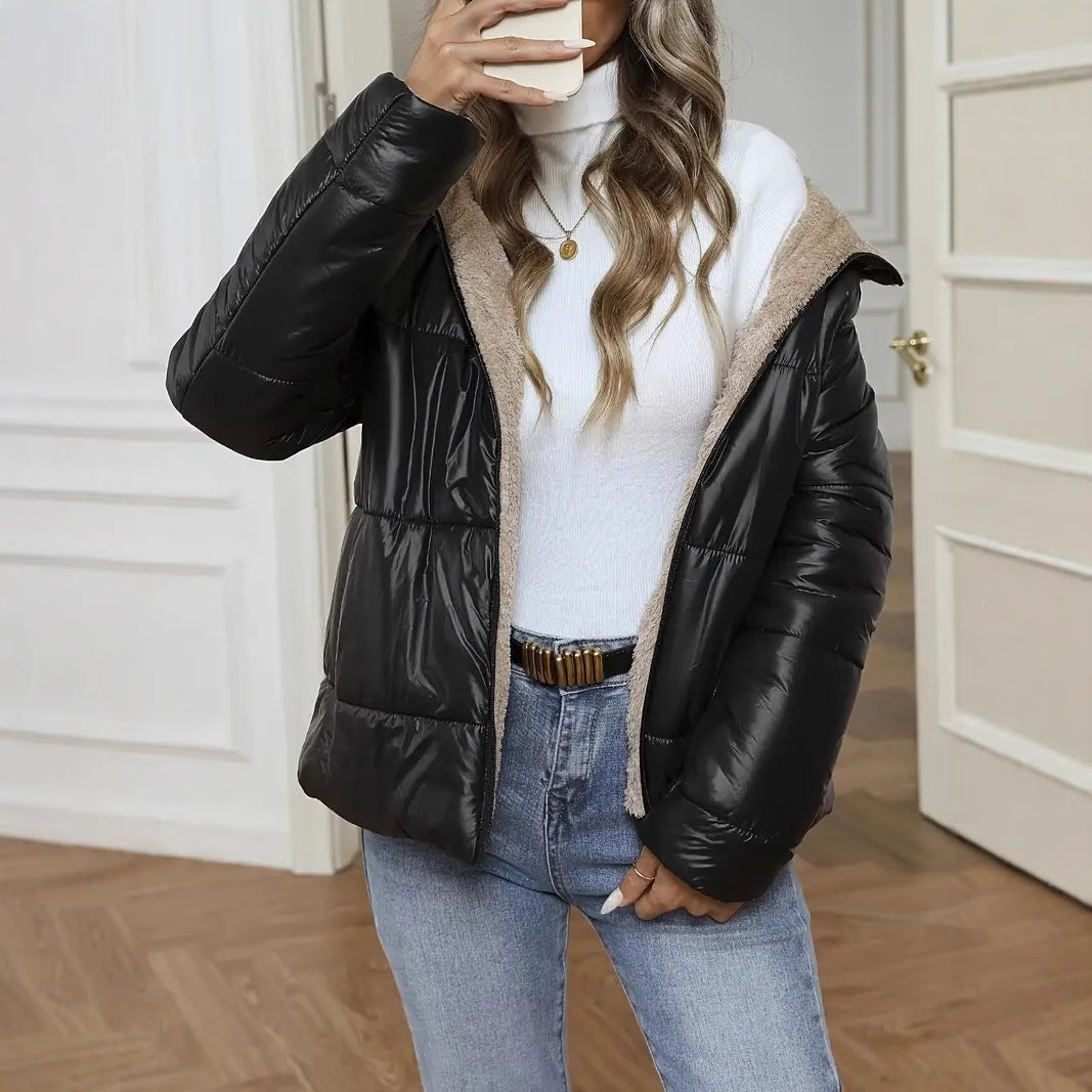 Women's Lamb Wool Padded Short Coat Warm Casual Jacket