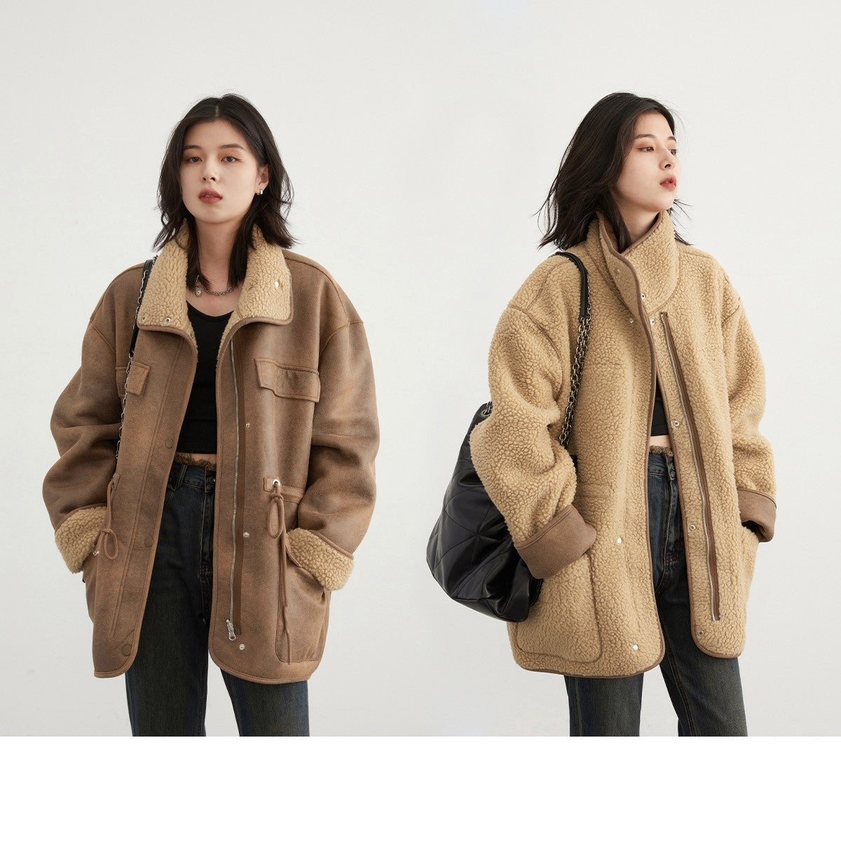 Suede Lamb Wool Motorcycle Coat Mid-Length Women's Jacket Warm