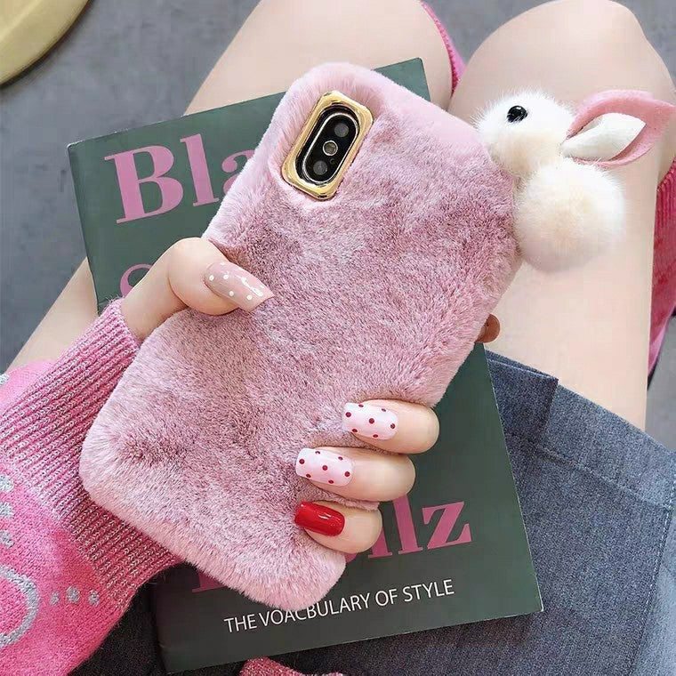 Plush Furry Phone Case With Soft Rabbit Hair Finish