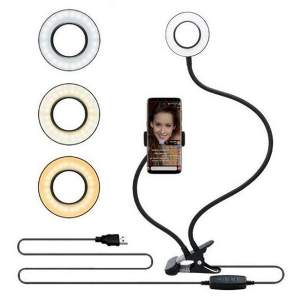 Adjustable LED Selfie Ring Light With Desk Clamp For Makeup And Live Use