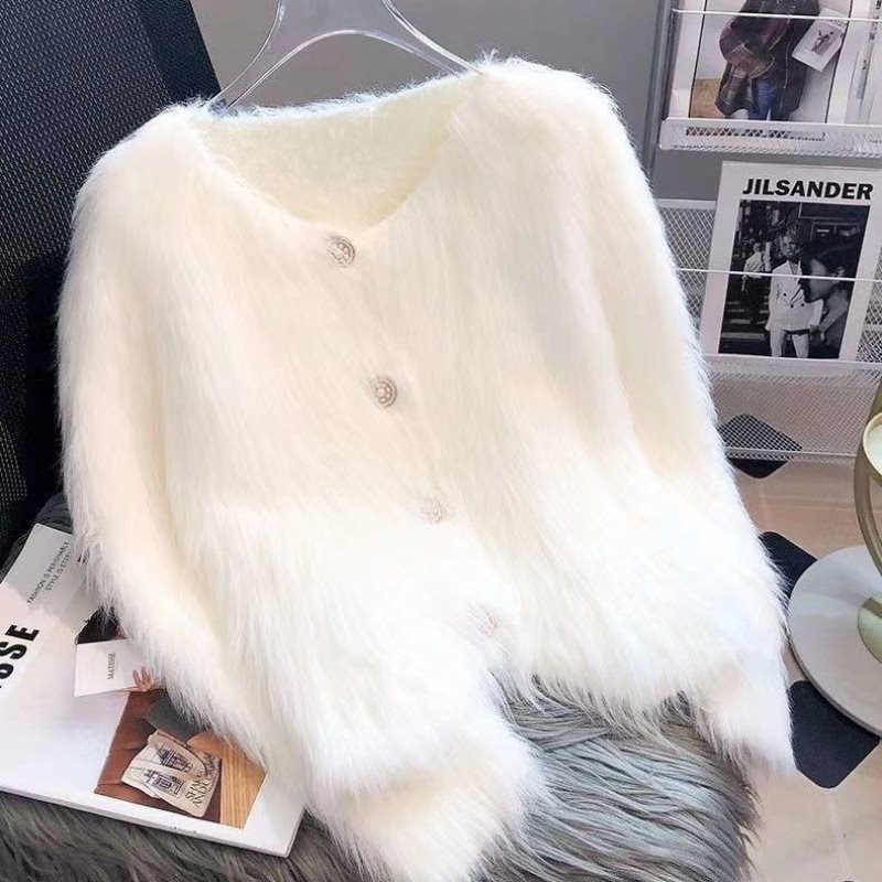 Faux Mink Velvet Knit Short Cardigan Sweater Coat Thickened