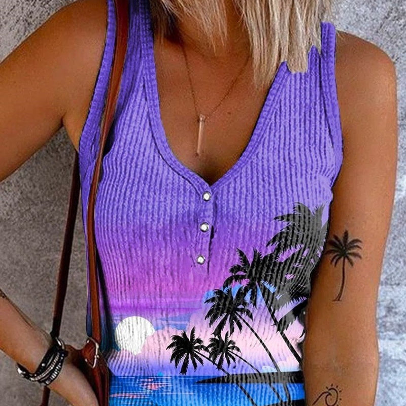 Elegant Sleeveless Printed Tank Top For Everyday Casual Wear