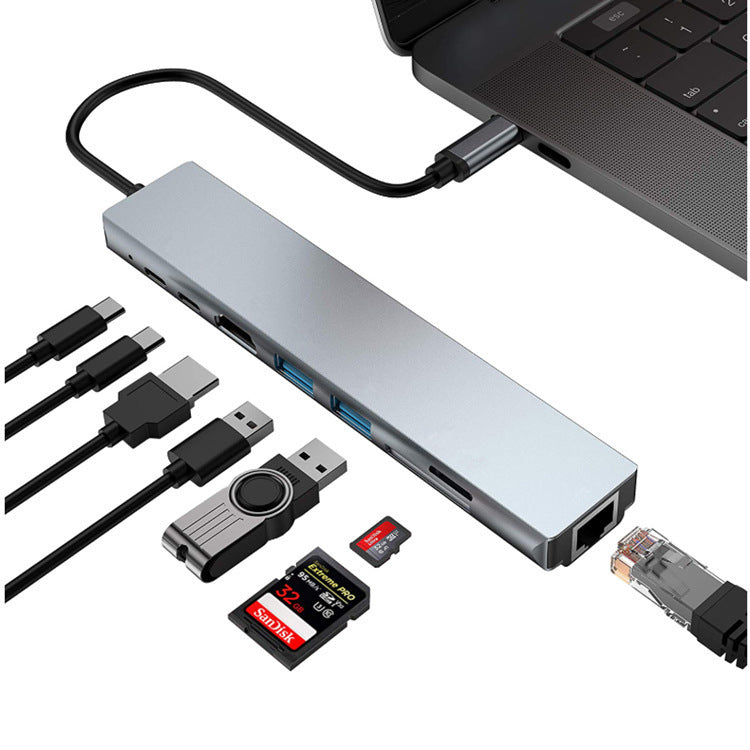 Eight Port Type C PD Docking Station With Aluminum Alloy Body