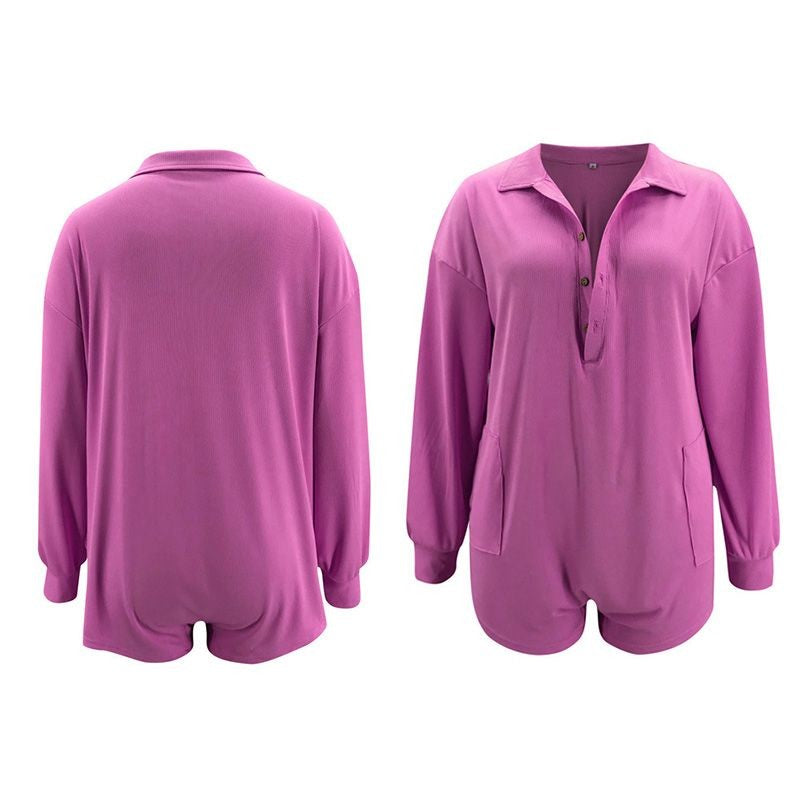 Long Sleeve Pocket Jumpsuit With Relaxed Home Wear Fit