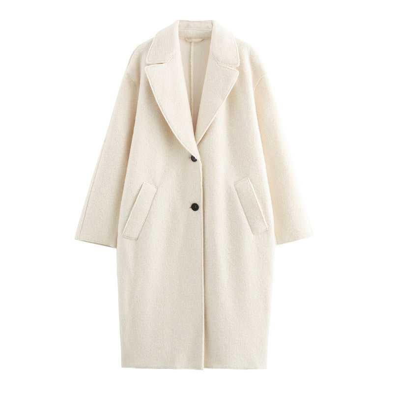 Elegant Long Single Breasted Wool Coat For Commuter Style