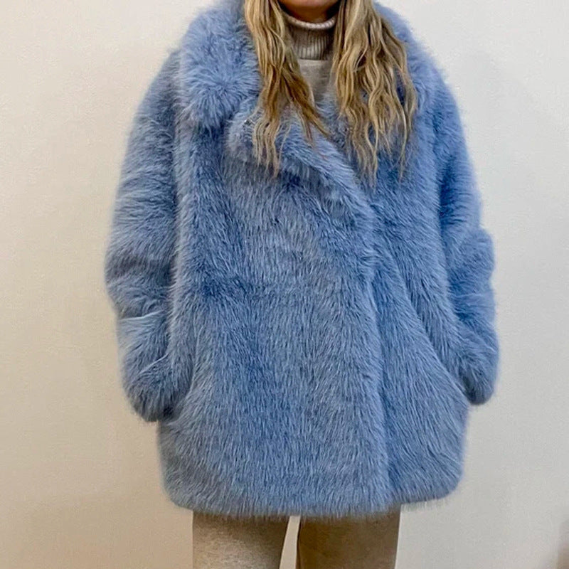 Warm Mid Length Fur Coat For Women In Winter