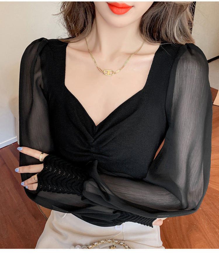 Korean-Style Slim Spliced Sweater Top (One Size)