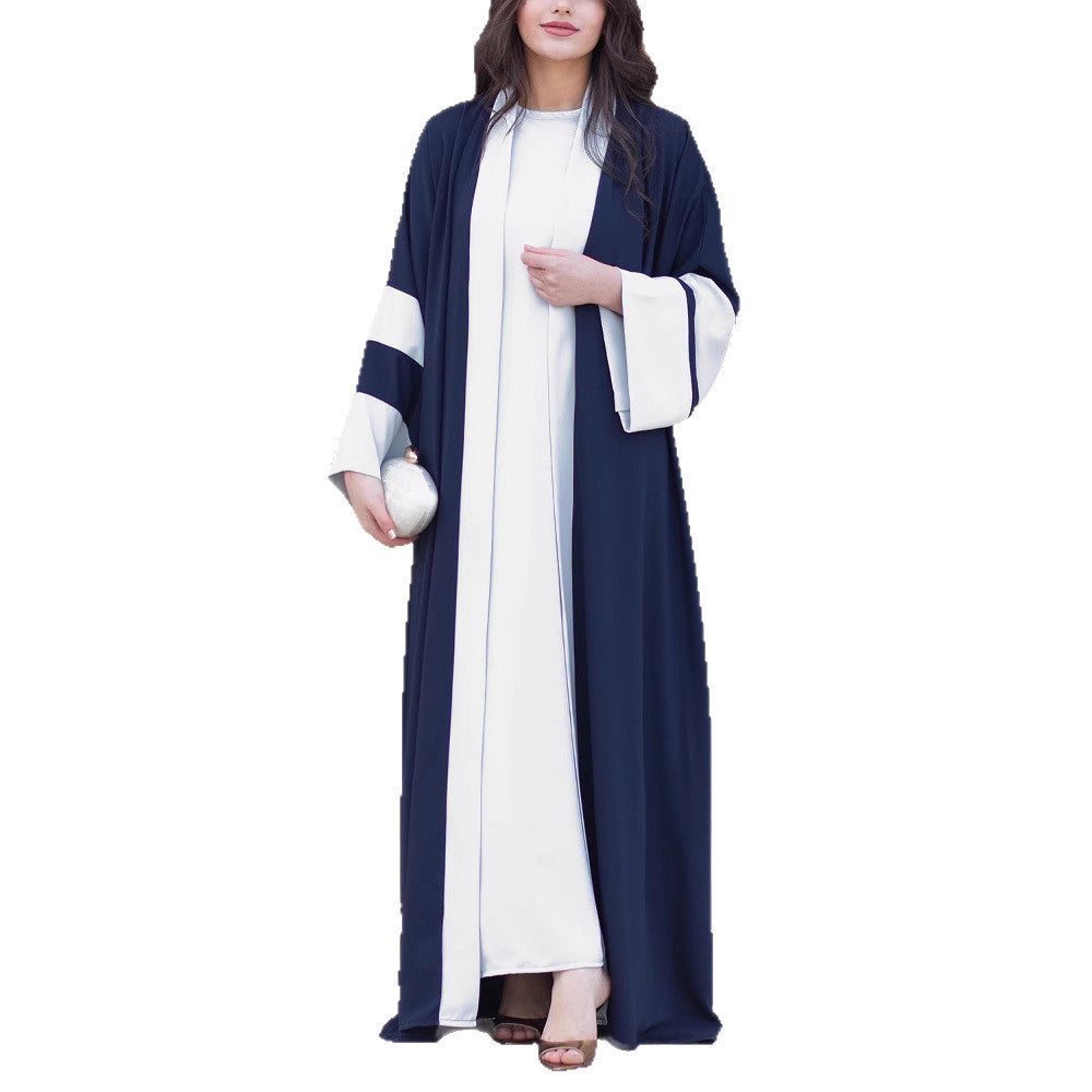 Color-Block Long Dress Jacket With Elegant Patchwork Detail For Women