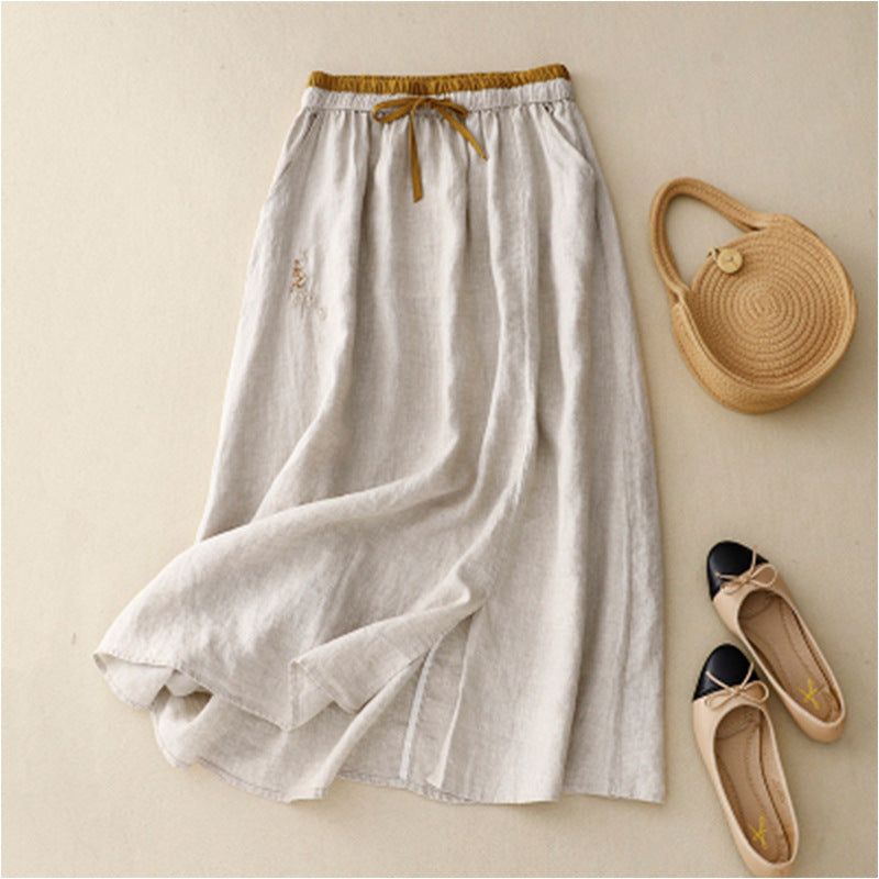 Women's Color Block Ruffle Midi Skirt With Elastic Waist