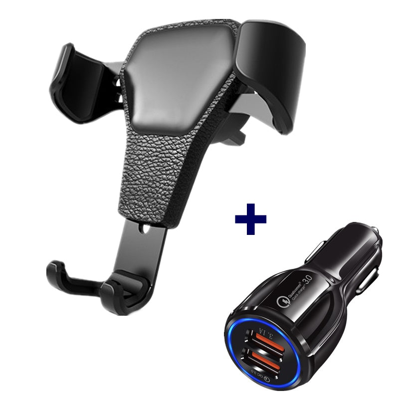 Leather?Texture Gravity Car Phone Holder With Automatic Clamp Design