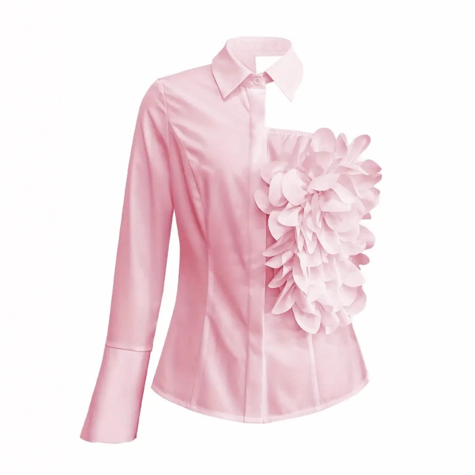 Women's Elegant One-Shoulder Long Sleeve Floral Detail Blouse