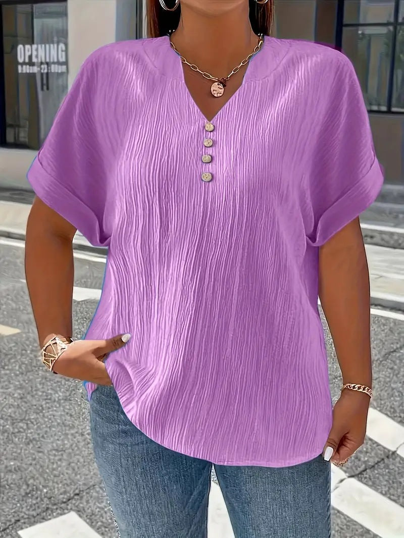 Lightweight V-Neck Short Sleeve Slim Fit Summer Casual Blouse