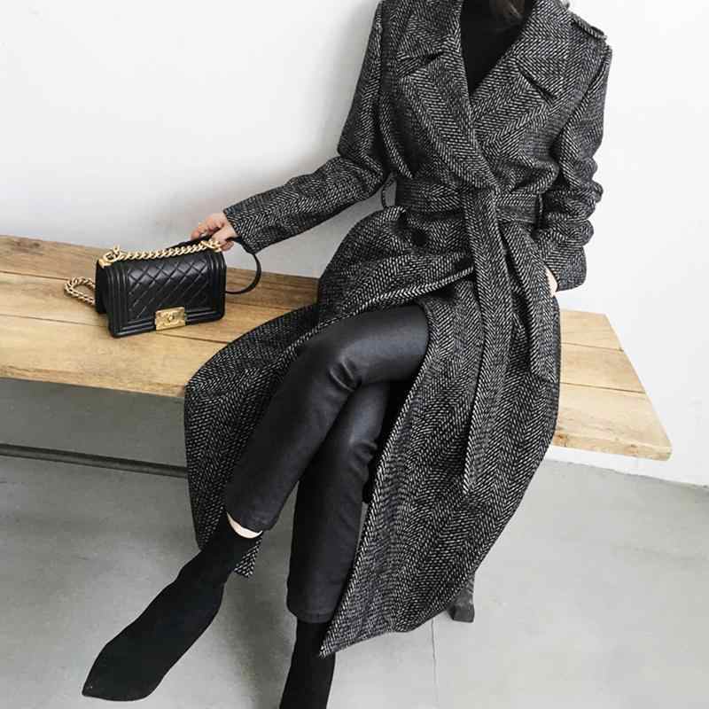 Korean Mid-Length Wool Coat Women's Double-Breasted Elegant Coat