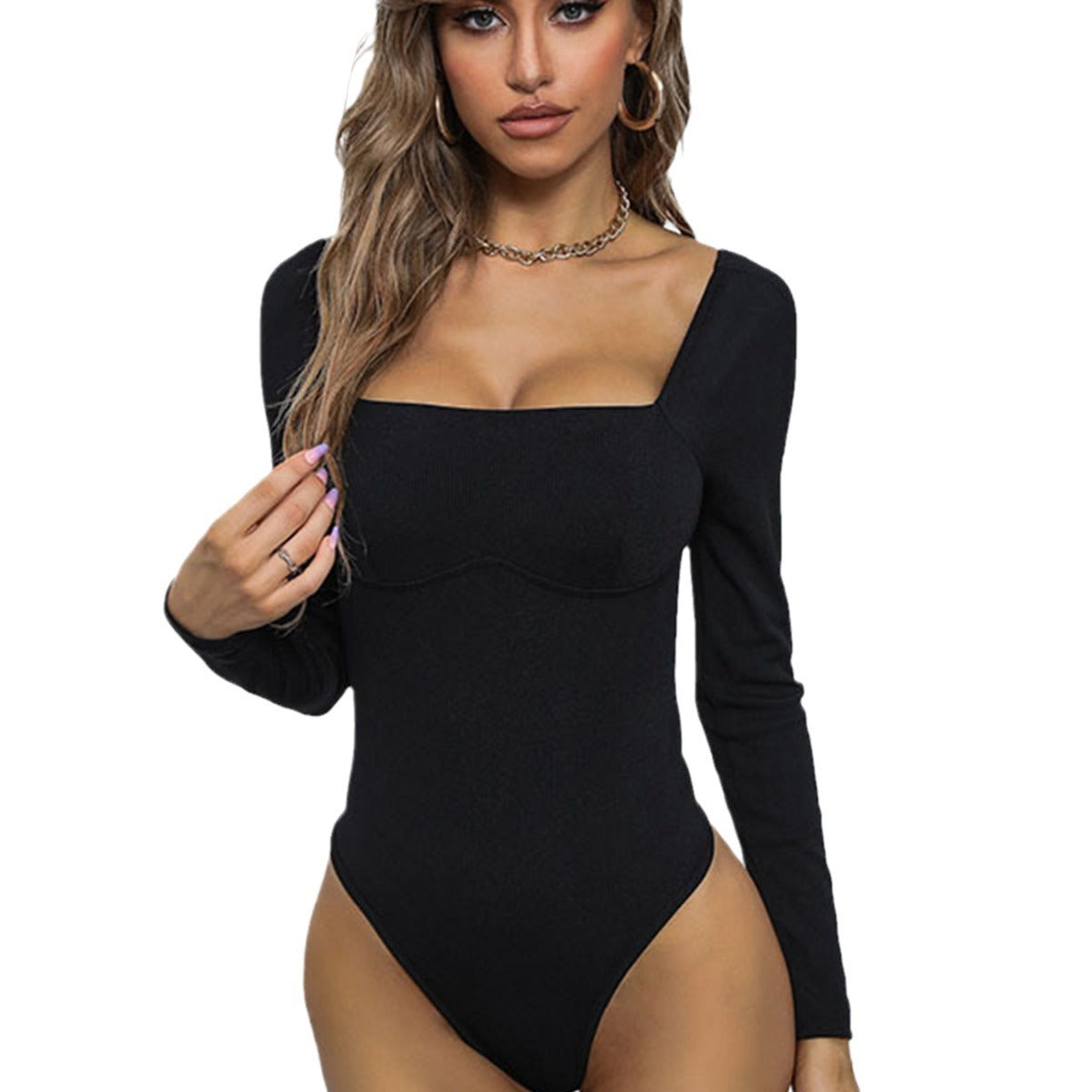 Square Neck Slim Fit Jumpsuit With Three Quarter Pants