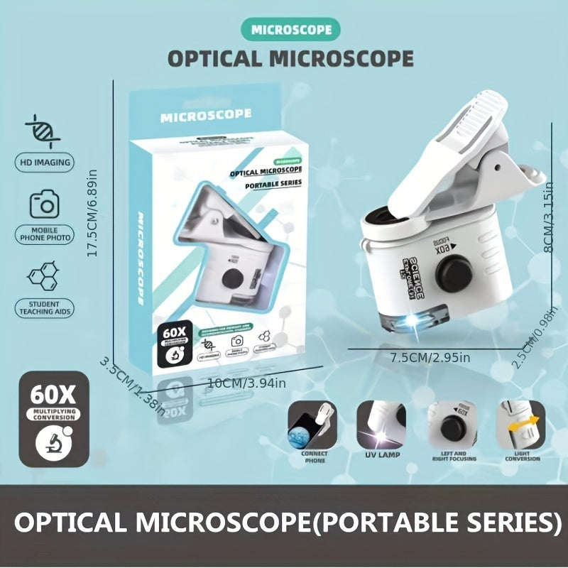 60X LED Clip?On Mobile Phone Microscope With Universal Adapter