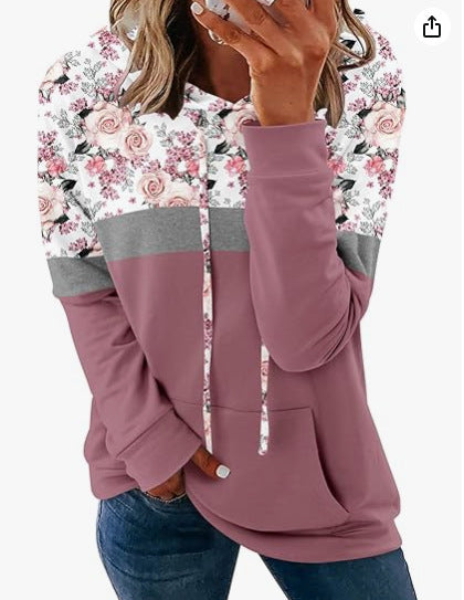 Color Block Striped Hooded Sweatshirt With Loose Fit