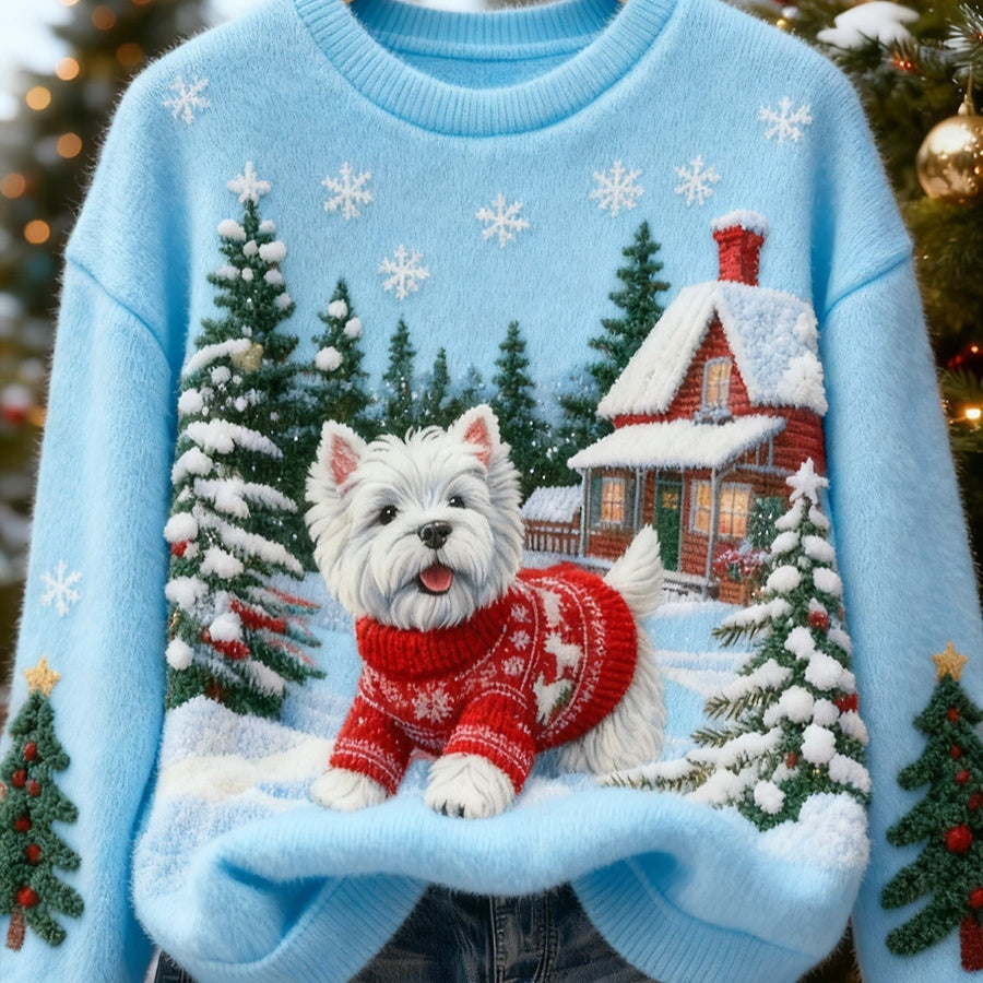 Digital Print Christmas Crew Neck Sweatshirt With Regular Fit