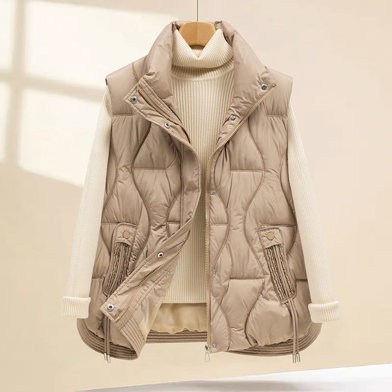 Short Quilted Cotton Padded Vest With Pockets For Women