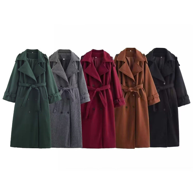 Double-Breasted Wool Coat Women's Long Elegant Commute Overcoat