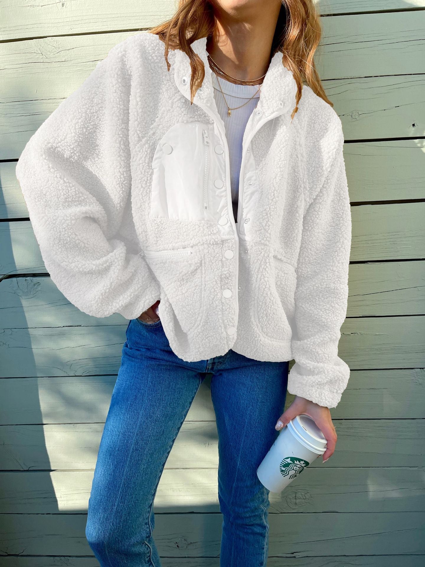 Plush Lamb Wool Short Cardigan Coat Women's Cozy Jacket