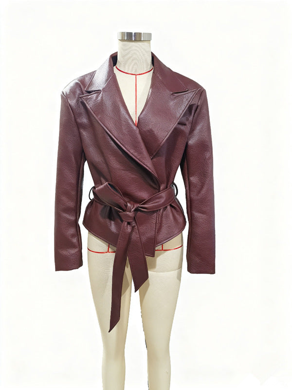Strapped Temperament Faux-Leather Motorcycle Jacket For Women