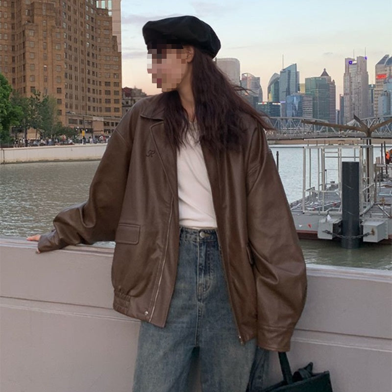 American Retro Loose Motorcycle Jacket For Women