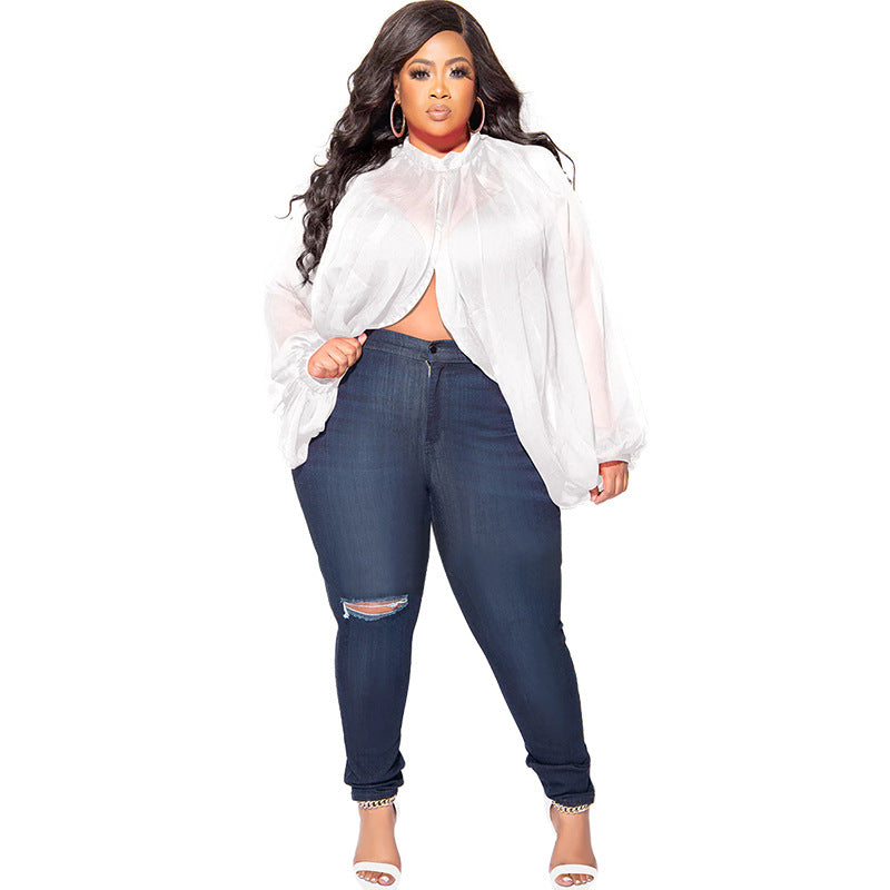 Plus Size Floral Batwing Sleeve Long Chiffon Tie-Detail Loose Top