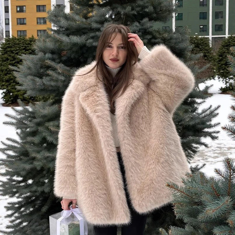 Warm Mid Length Fur Coat For Women In Winter