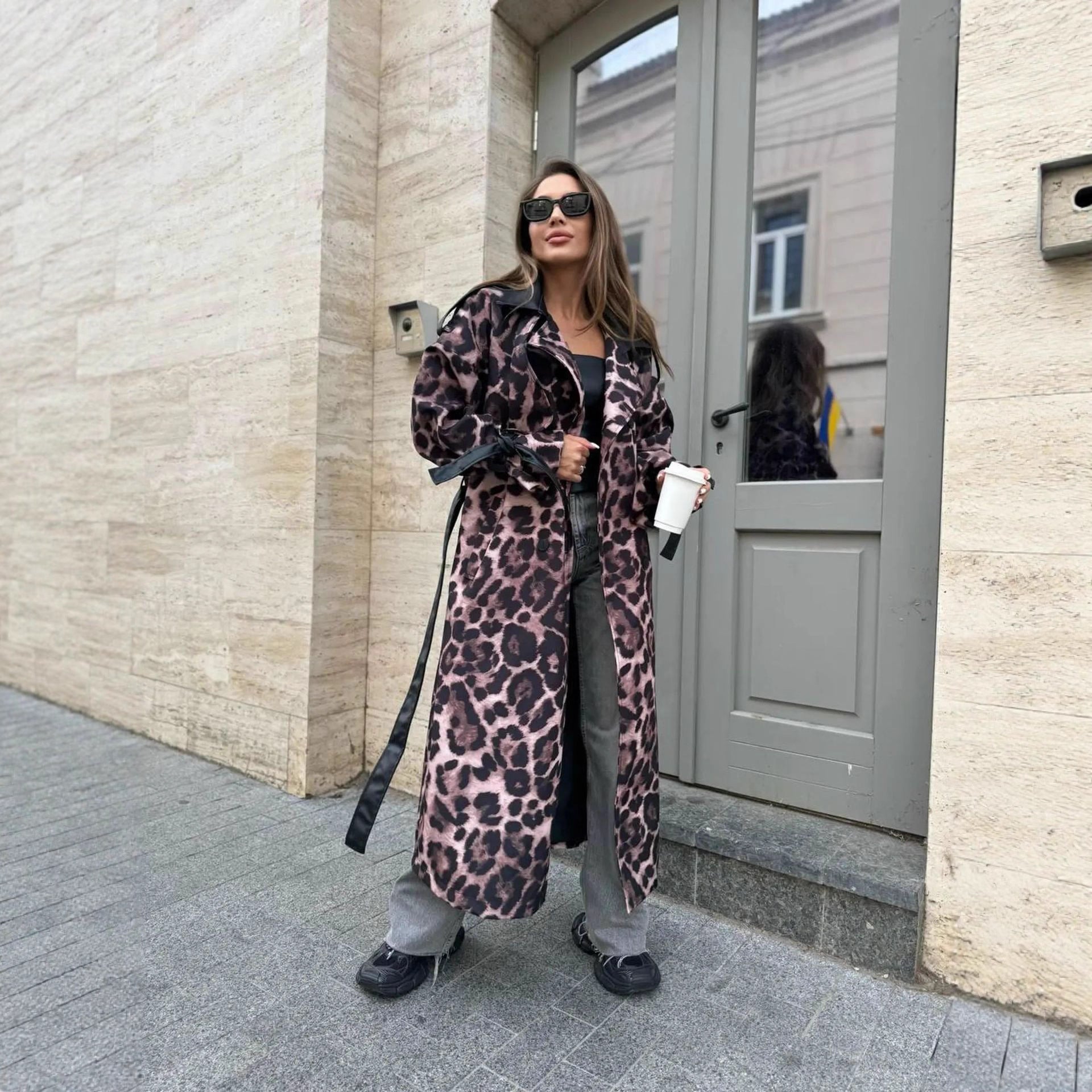 Loose Leopard Print Patchwork Jacket With Casual Leather Look