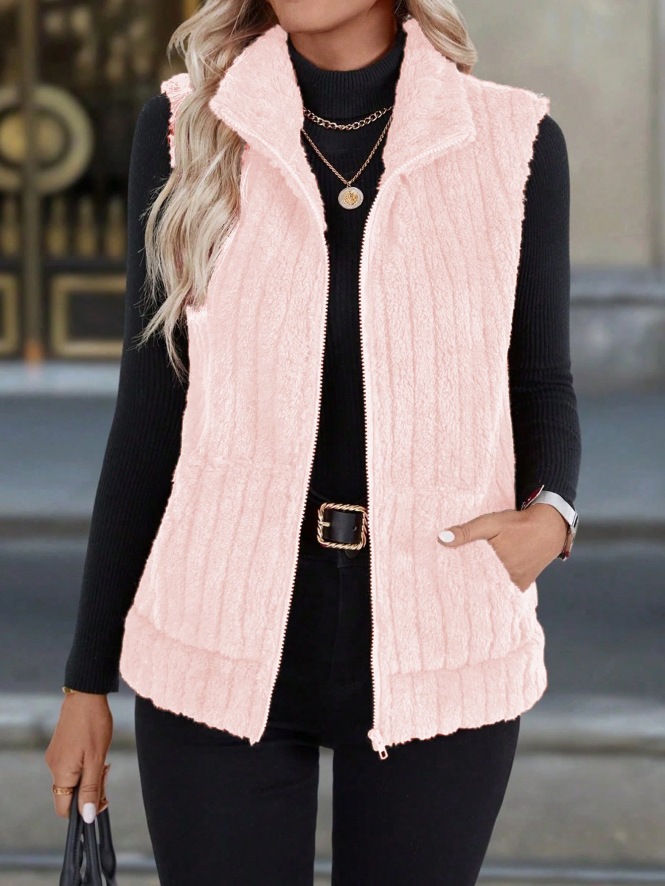 Versatile Lapel Zip Vest Top For Casual Street Style