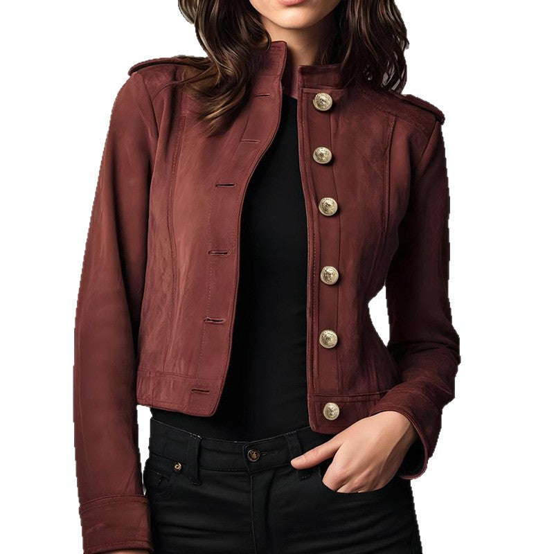 Women's Retro Short Suede Jacket Elegant Commute Style
