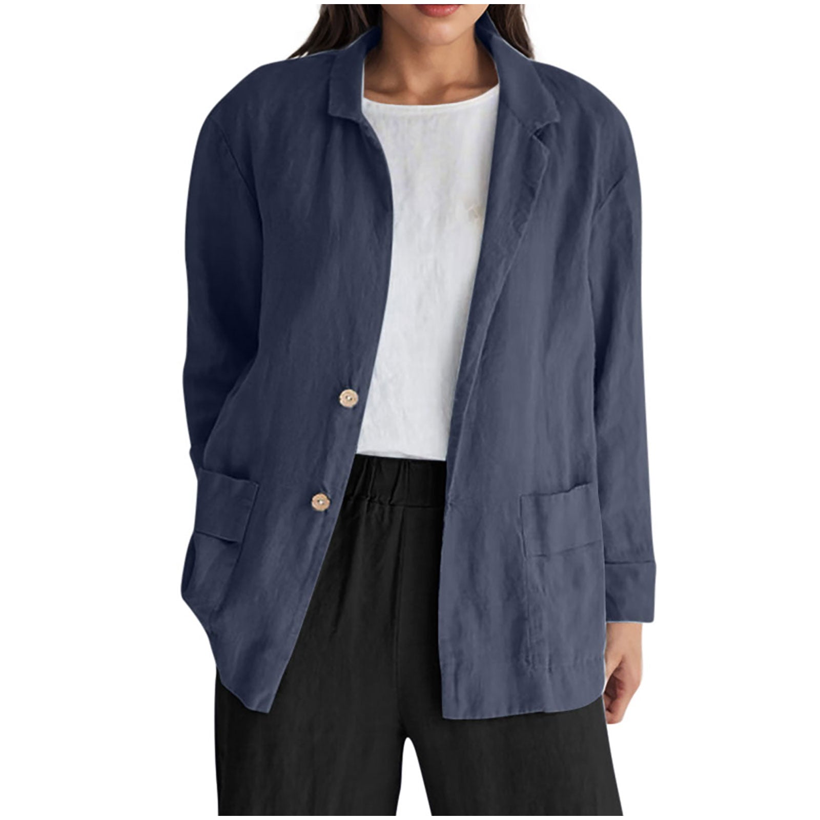Lightweight Cotton-Linen Mid-Length Button Coat For Women